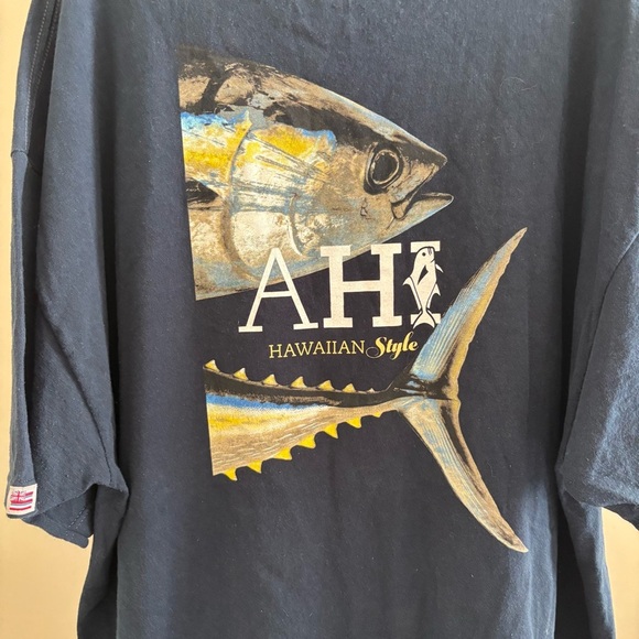 AHI Hawaiian Style Blue Short Sleeve Tee with Crew Neck - Picture 5 of 7
